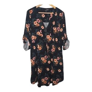 TORRID Black Multi Color Floral Challis Zip Front Shirt Dress Size 1 (14-16)